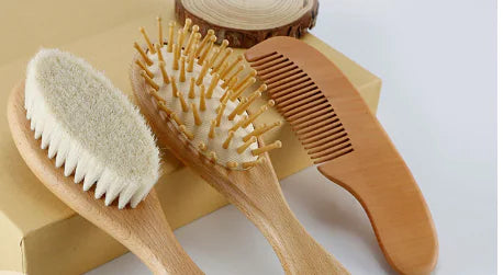 Baby Bath Care Soft Wool Brush Set with Beech Wood Comb