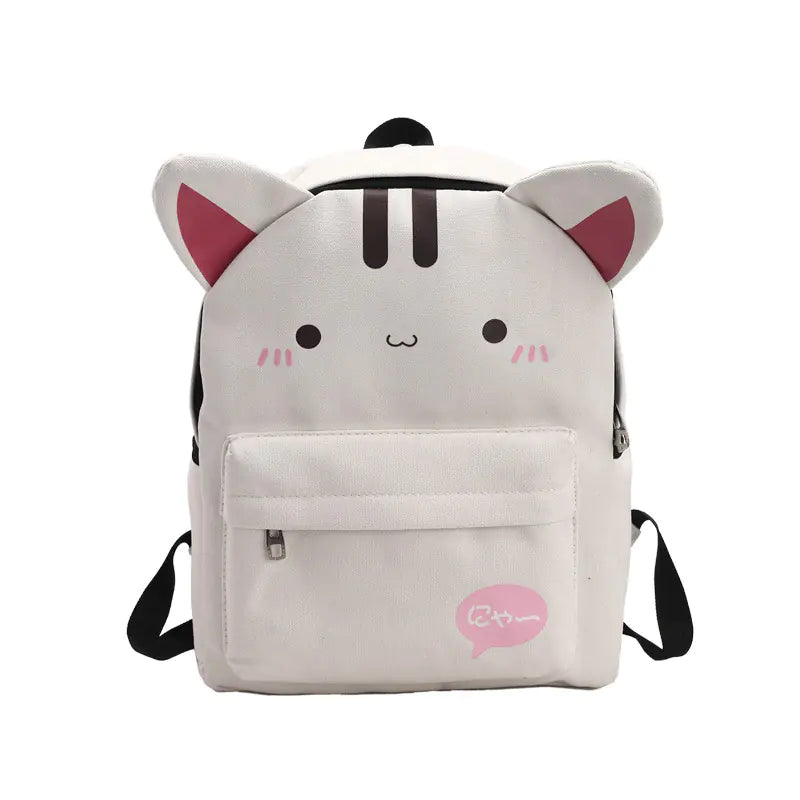 Kawaii Cat Canvas Backpack for School and Travel