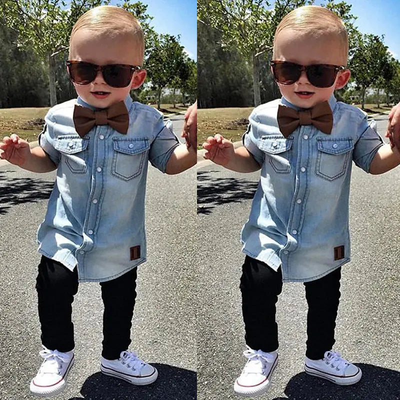 Fall Fashion Denim Lapel Shirt for Kids