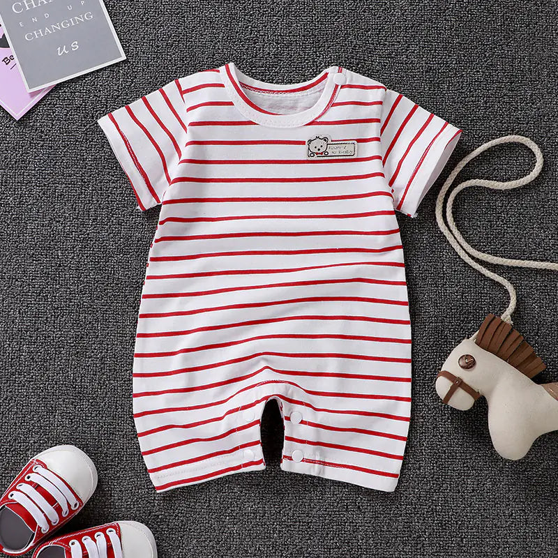 Newborn Cotton Short Sleeve Stripe Rompers for Infants
