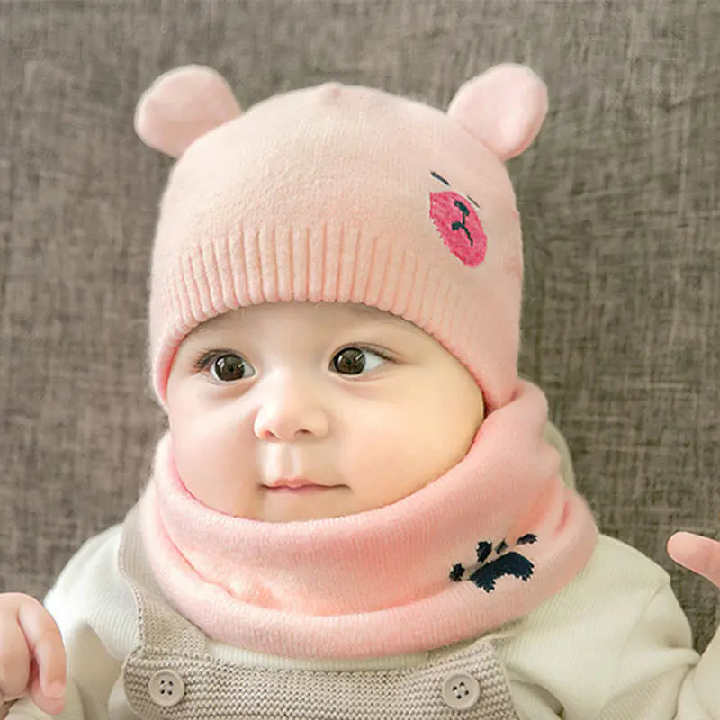 Children's Bear Hat and Scarf Knit Set for All Ages