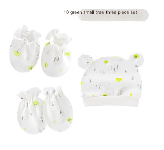 Newborn Baby Hat and Anti-Scratch Mittens Set