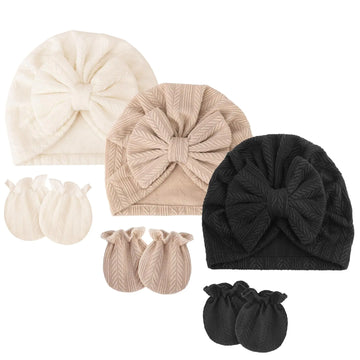 AQOKKA Newborn Cotton Hat and Mitten Set