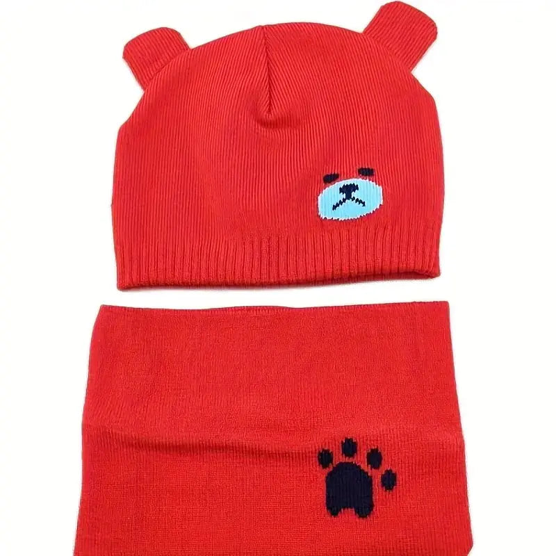 Children's Bear Hat and Scarf Knit Set for All Ages