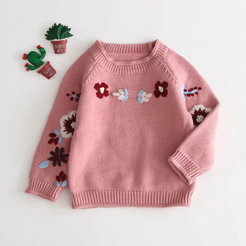 2019 Hand-Knit Floral Sweater for Baby Girls