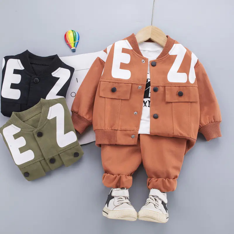 Boys' Workwear Fashion Set with Letter Print