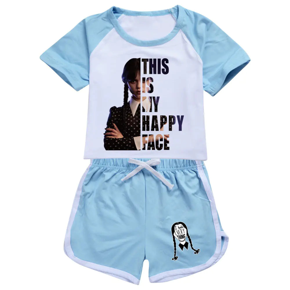 Girls' Summer Short-Sleeved Printed Sports Sets