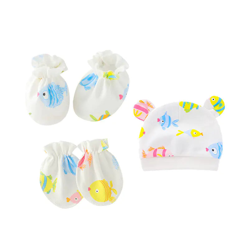 Newborn Baby Hat and Anti-Scratch Mittens Set