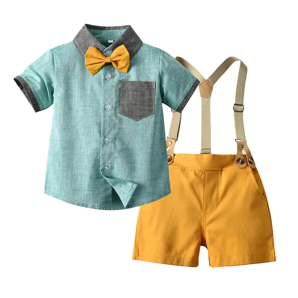 Boys' Fashion Short-Sleeve Shirt and Overalls Set