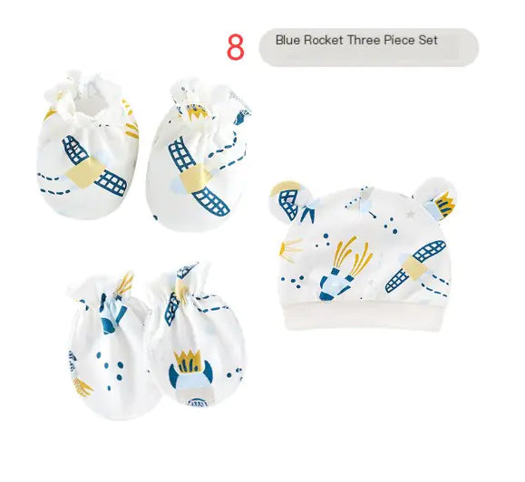 Newborn Baby Hat and Anti-Scratch Mittens Set