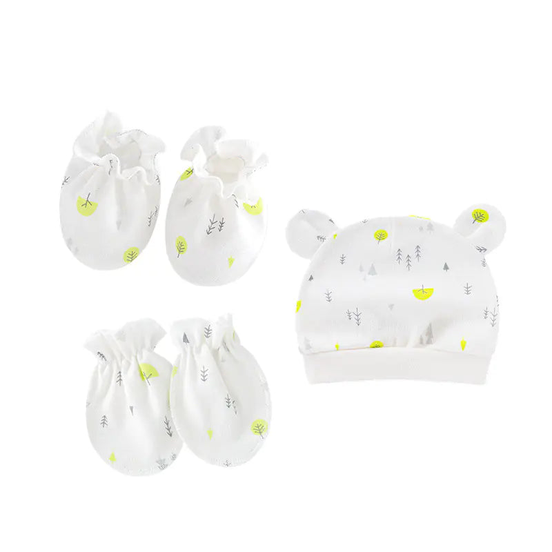 Newborn Baby Hat and Anti-Scratch Mittens Set