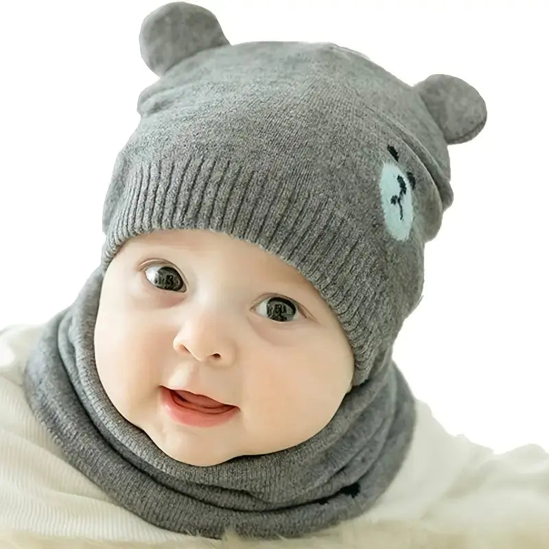 Children's Bear Hat and Scarf Knit Set for All Ages