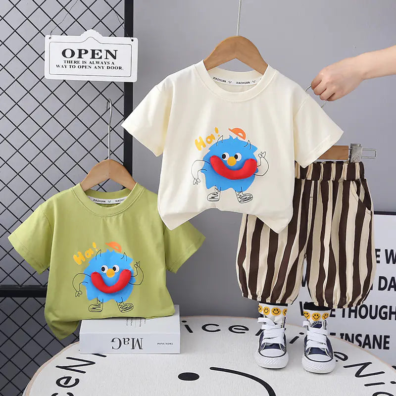 Baby Cotton T-Shirt Set with Striped Shorts