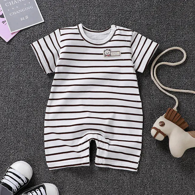 Newborn Cotton Short Sleeve Stripe Rompers for Infants