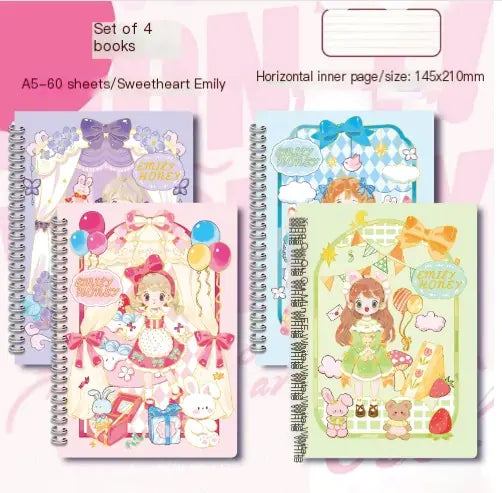 Charming Cartoon A5 Diary Set - 1/4PCS (60 Sheets)