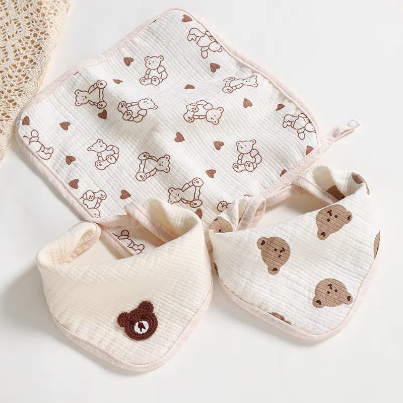 Cartoon Bear Triangle Baby Bib and Burp Cloth Set