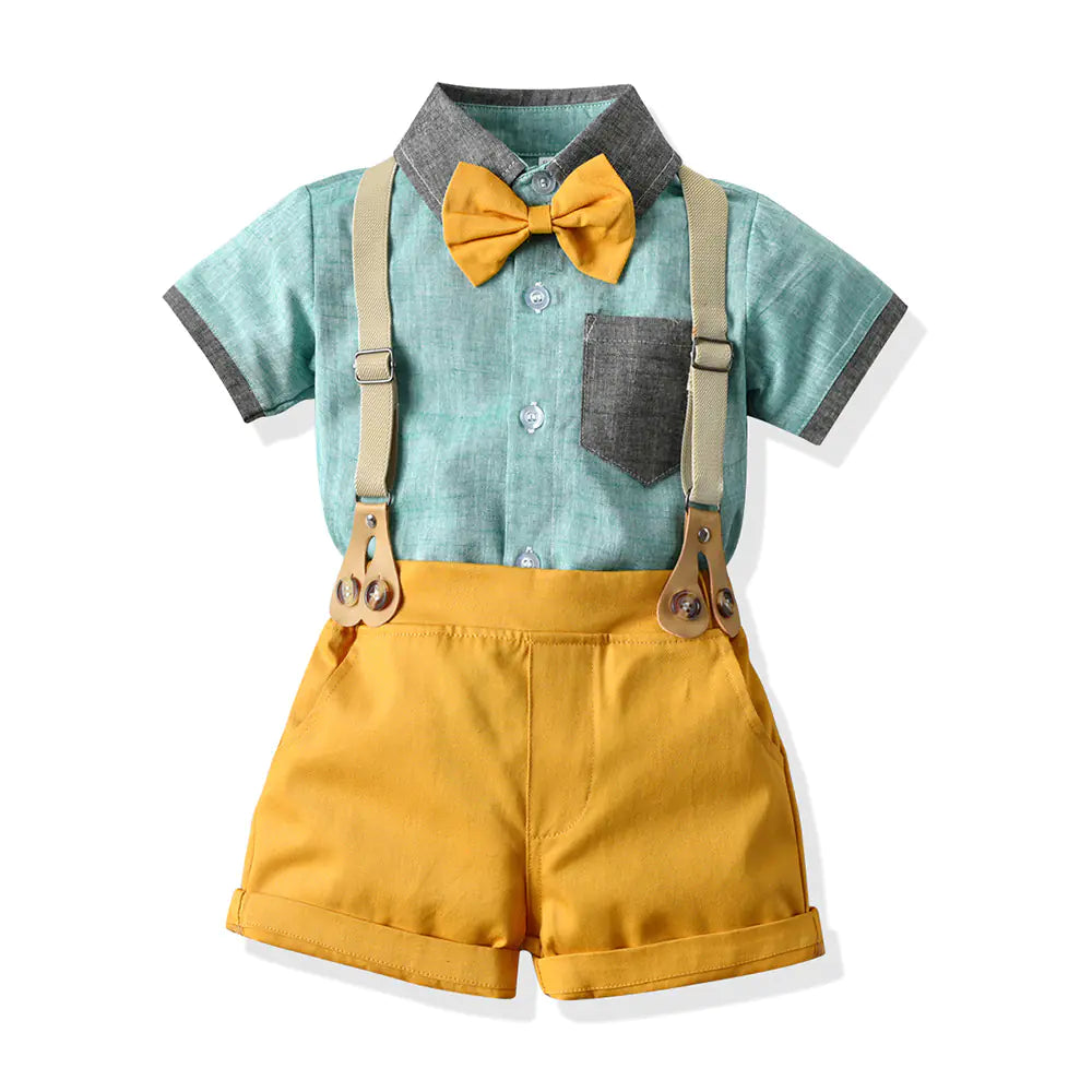 Boys' Fashion Short-Sleeve Shirt and Overalls Set