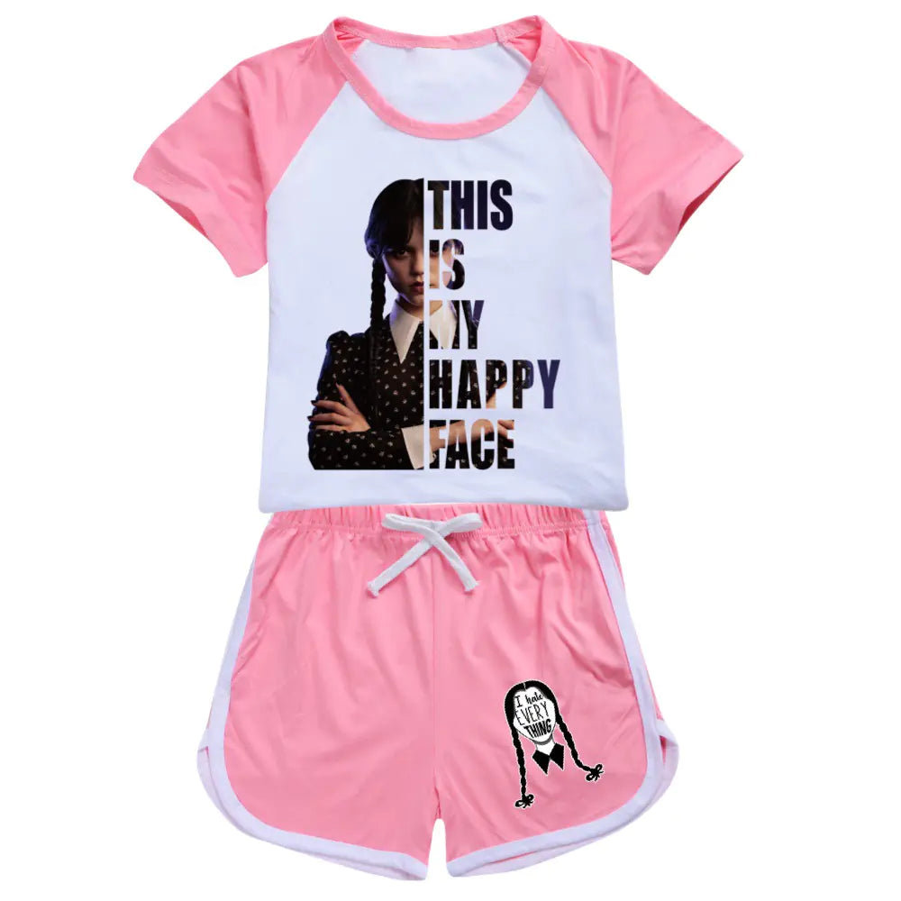 Girls' Summer Short-Sleeved Printed Sports Sets