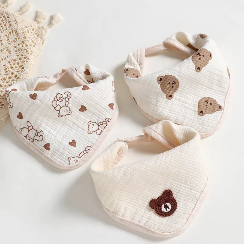 Cartoon Bear Triangle Baby Bib and Burp Cloth Set