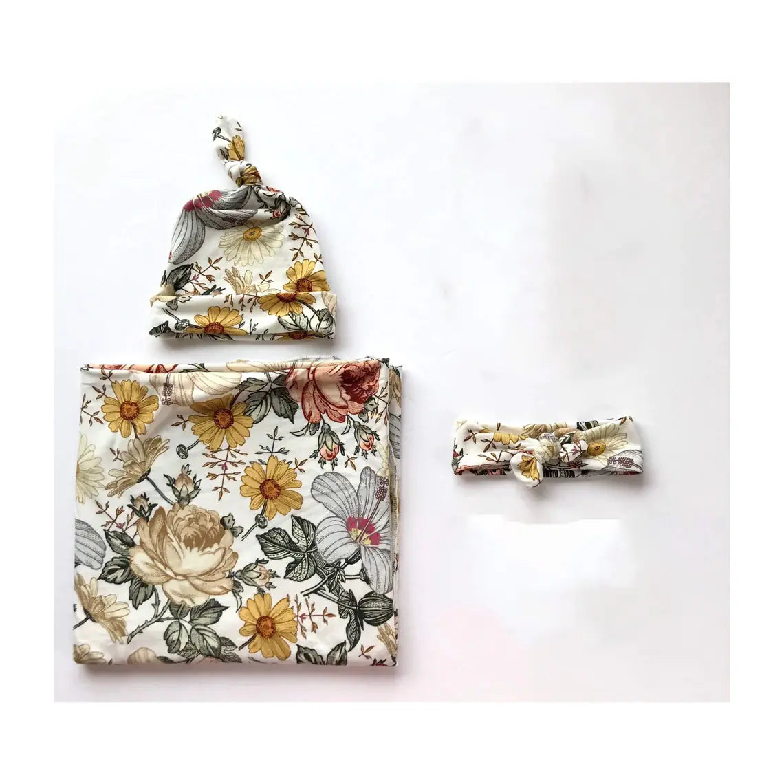 3-Piece Floral Swaddle and Cap Set