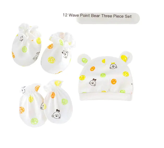 Newborn Baby Hat and Anti-Scratch Mittens Set