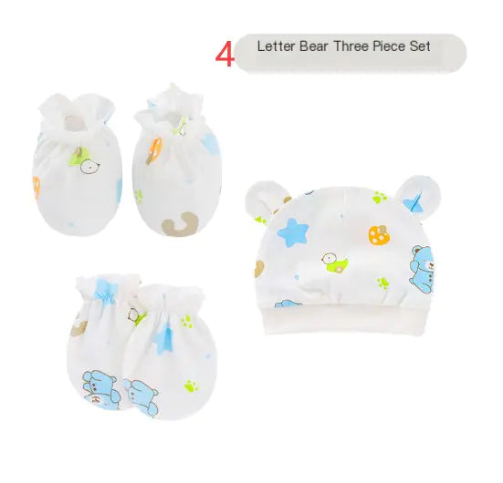 Newborn Baby Hat and Anti-Scratch Mittens Set