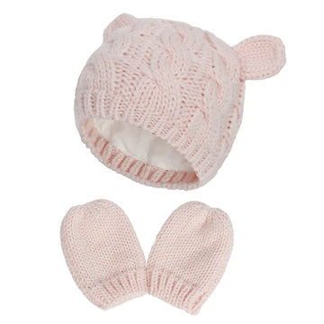 2-Pack Adorable Knitted Hat and Mittens Set for Babies
