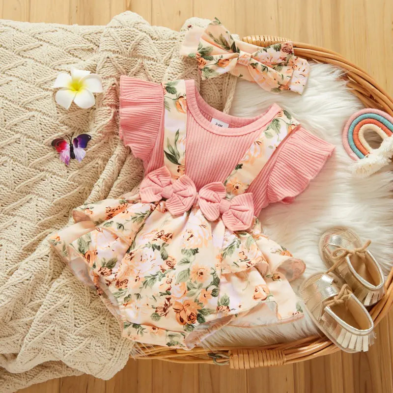 New Cross-Border Baby Short Sleeve Floral Romper