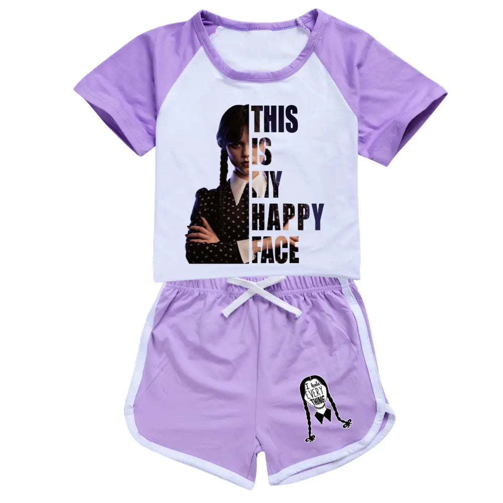 Girls' Summer Short-Sleeved Printed Sports Sets