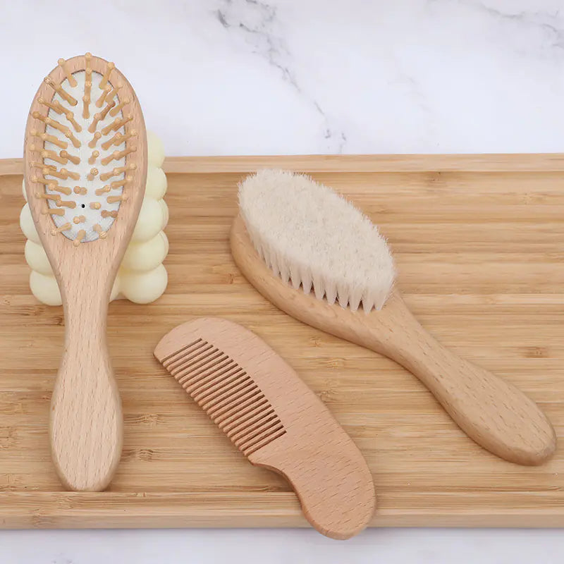 Beech Wood Baby Bath Brush and Massage Comb Set
