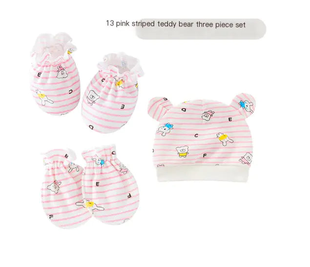 Newborn Baby Hat and Anti-Scratch Mittens Set