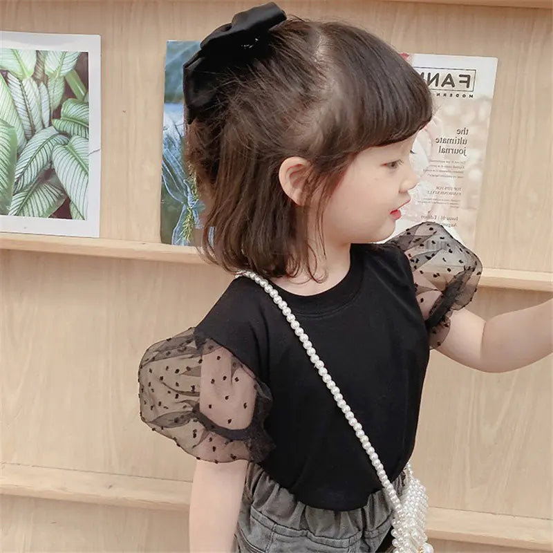 Girls' Cotton Flared Sleeve Polka Dot T-Shirt
