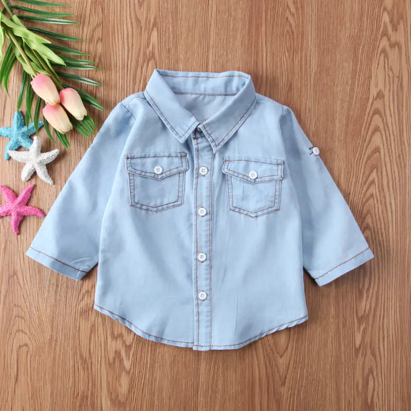 Fall Fashion Denim Lapel Shirt for Kids