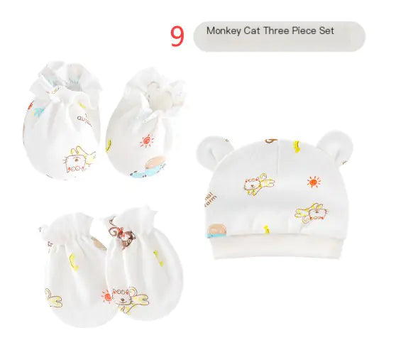 Newborn Baby Hat and Anti-Scratch Mittens Set