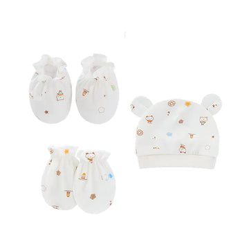 Newborn Baby Hat and Anti-Scratch Mittens Set