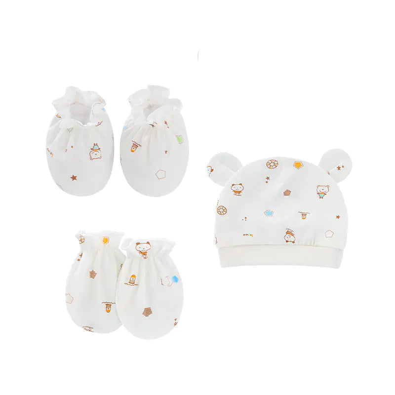 Newborn Baby Hat and Anti-Scratch Mittens Set