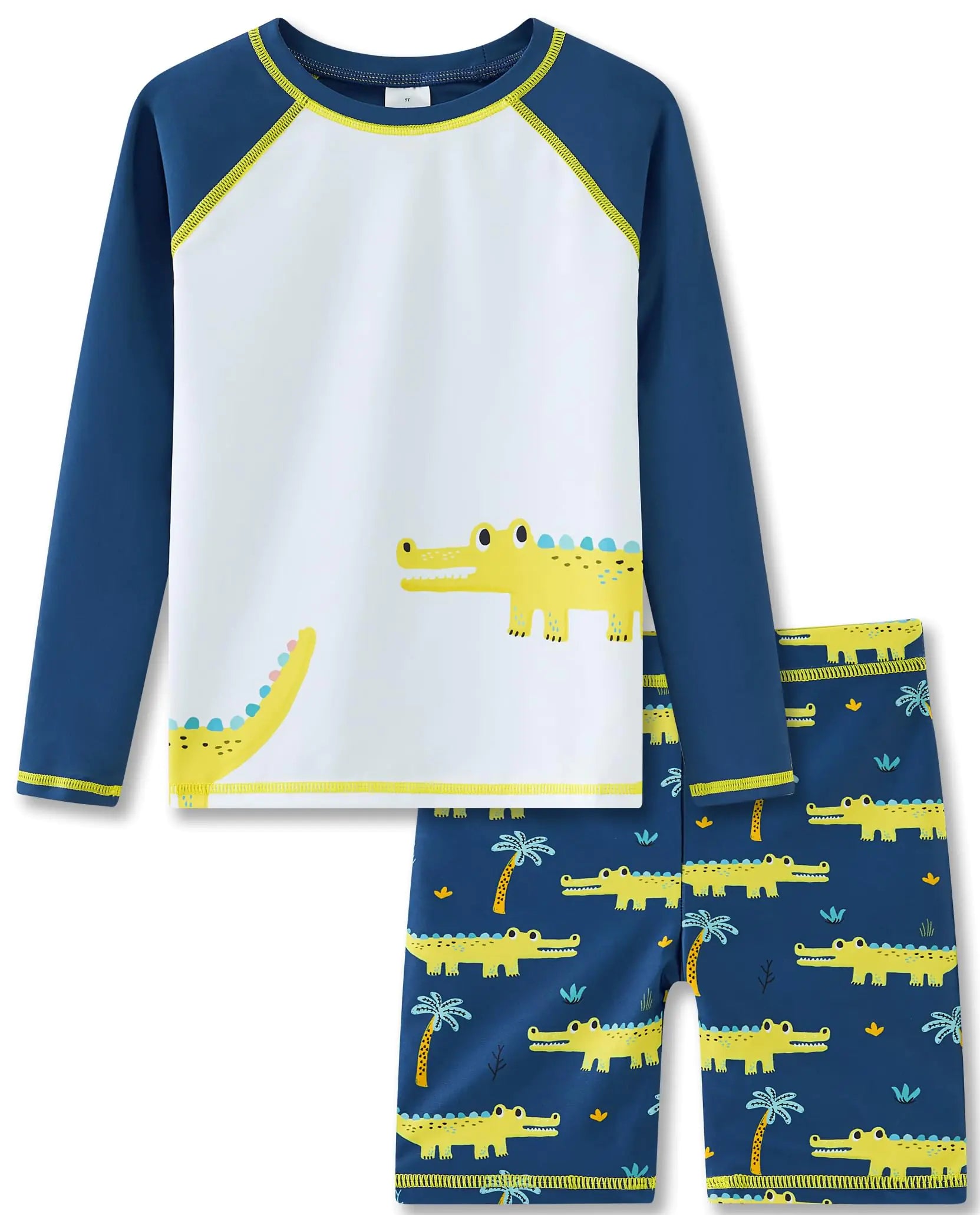 Little Boys Swim Rashguard Swimming Suit for Boys 6-7 Long Sleeve Swim Trunks Rash Guard Set Kids Swimwear Set Navy/Crocodile 7Y