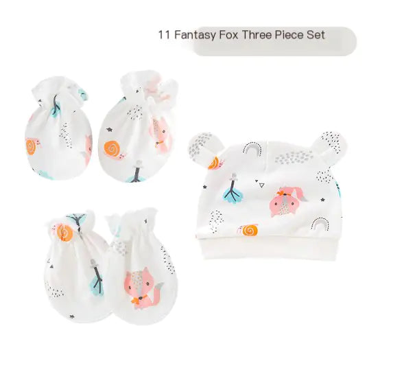 Newborn Baby Hat and Anti-Scratch Mittens Set