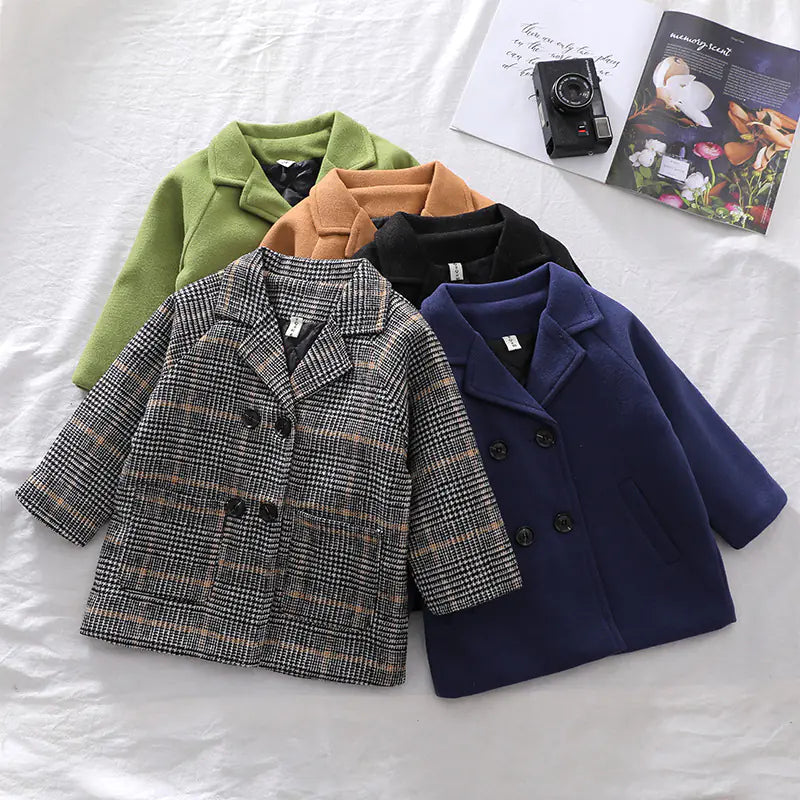 Boys' Solid Plaid Coat for Autumn and Winter