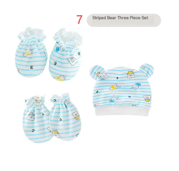 Newborn Baby Hat and Anti-Scratch Mittens Set