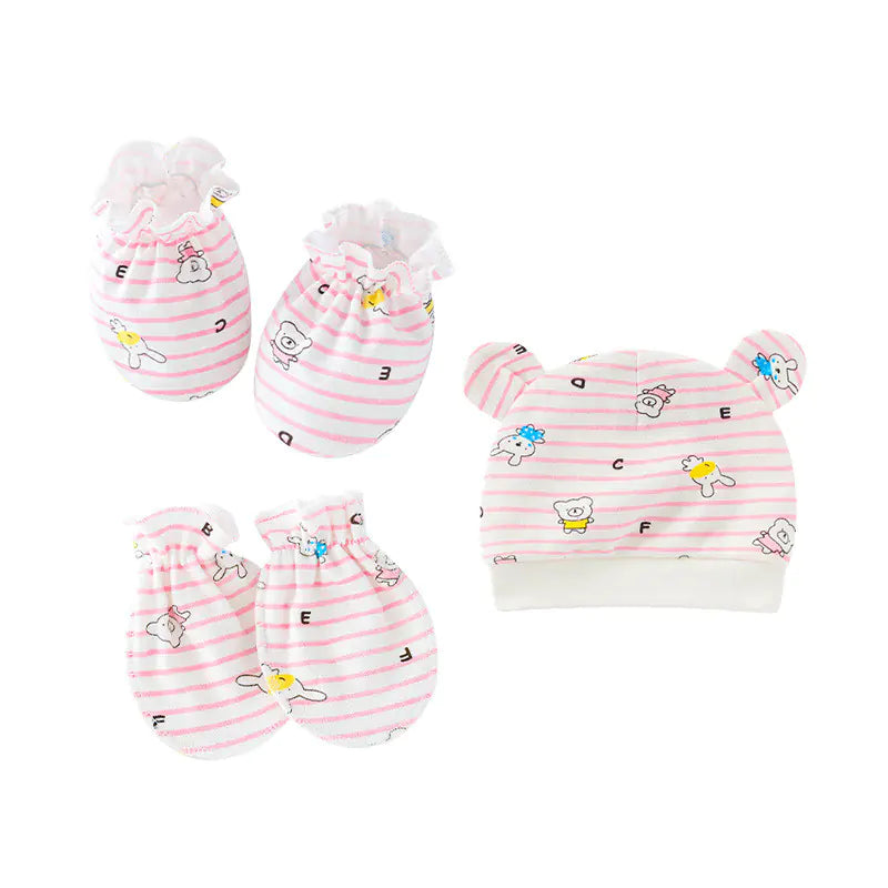Newborn Baby Hat and Anti-Scratch Mittens Set
