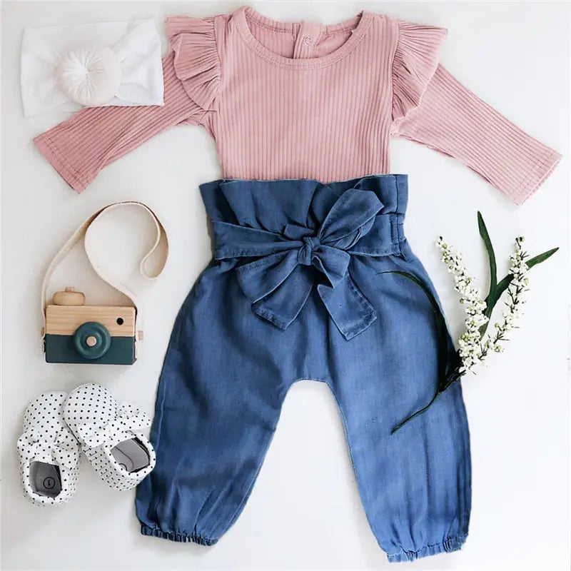 New Baby Long Sleeve Triangle Bodysuit Set