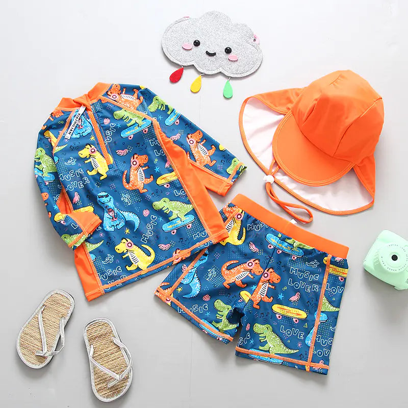 Boys' Dinosaur Swimwear Set with Long Sleeve Sun Protection