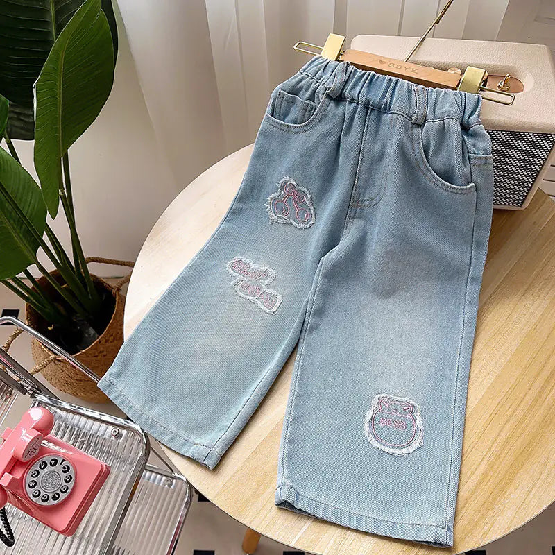 Fashionable Girls' Loose Wide-Leg Jeans BCA116