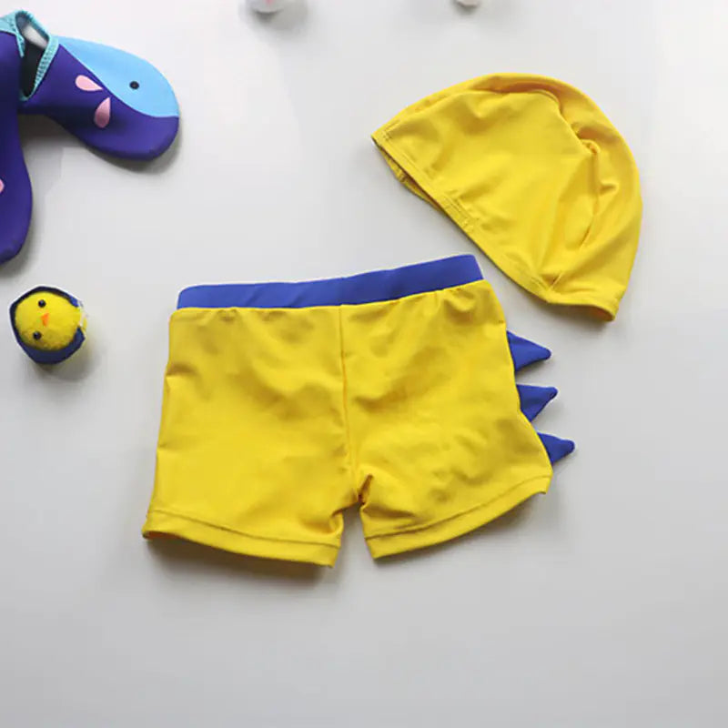 Cartoon Dinosaur Swim Trunks with Cap for Boys