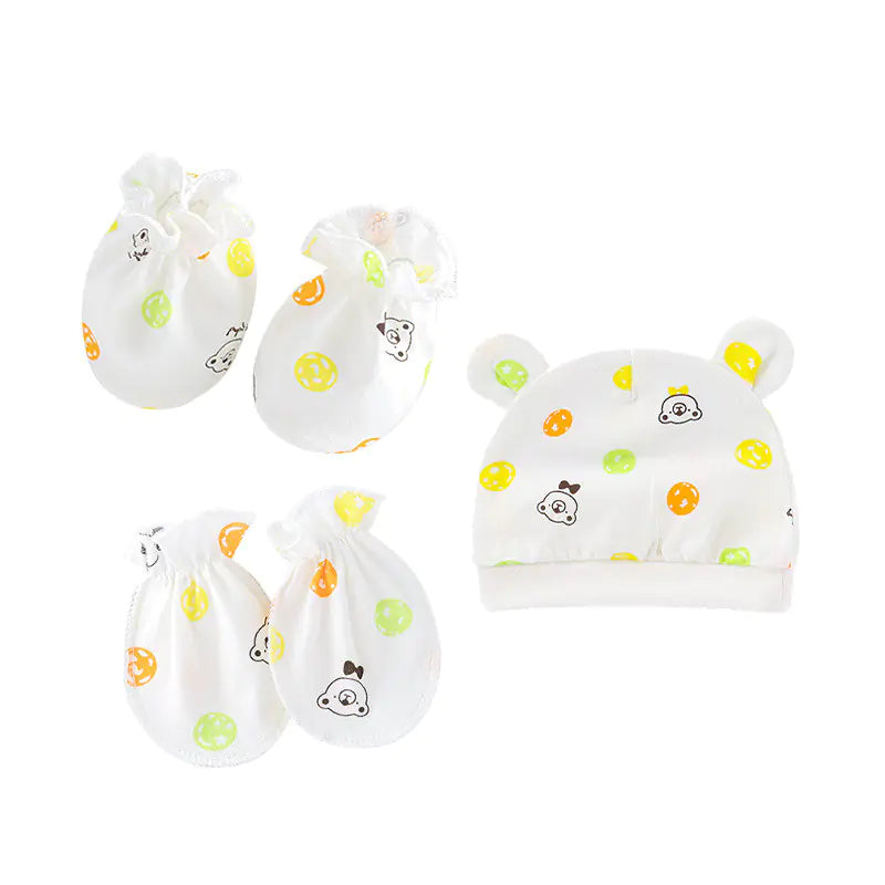 Newborn Baby Hat and Anti-Scratch Mittens Set