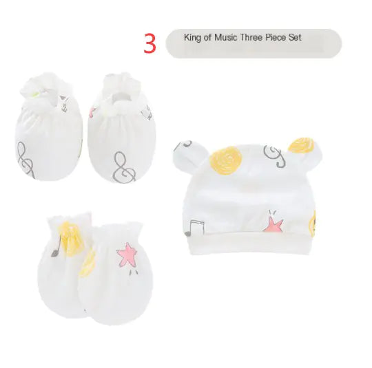 Newborn Baby Hat and Anti-Scratch Mittens Set