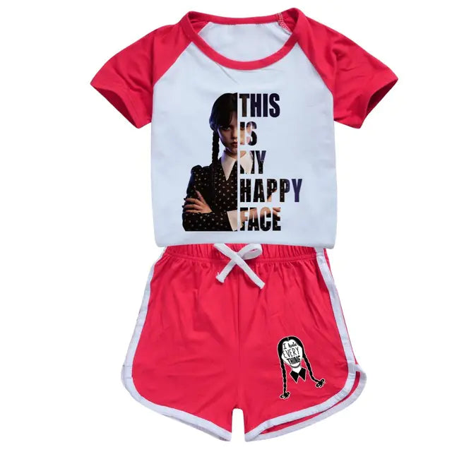 Girls' Summer Short-Sleeved Printed Sports Sets