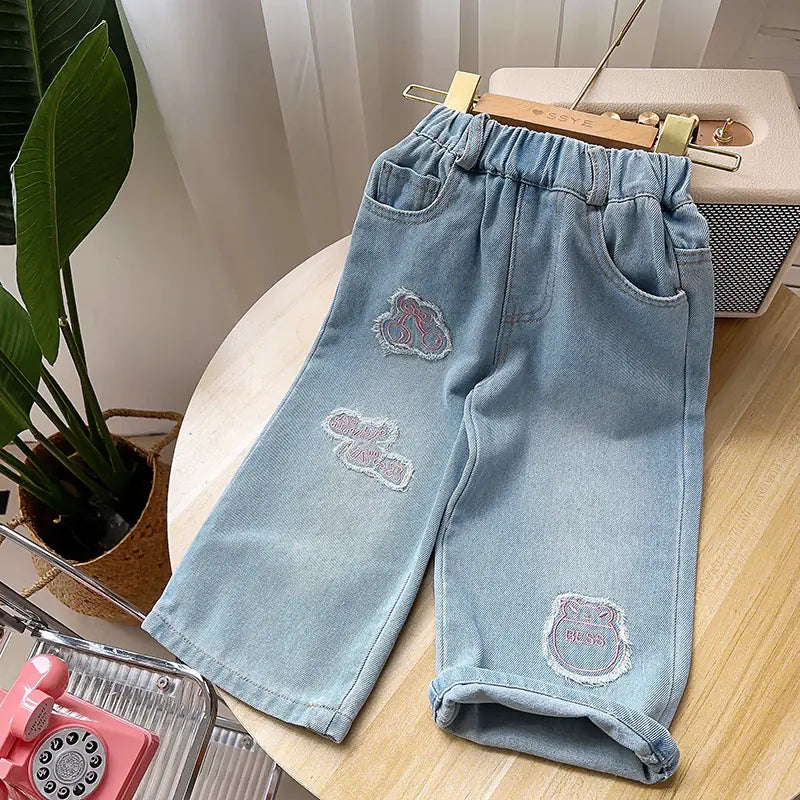 Fashionable Girls' Loose Wide-Leg Jeans BCA116