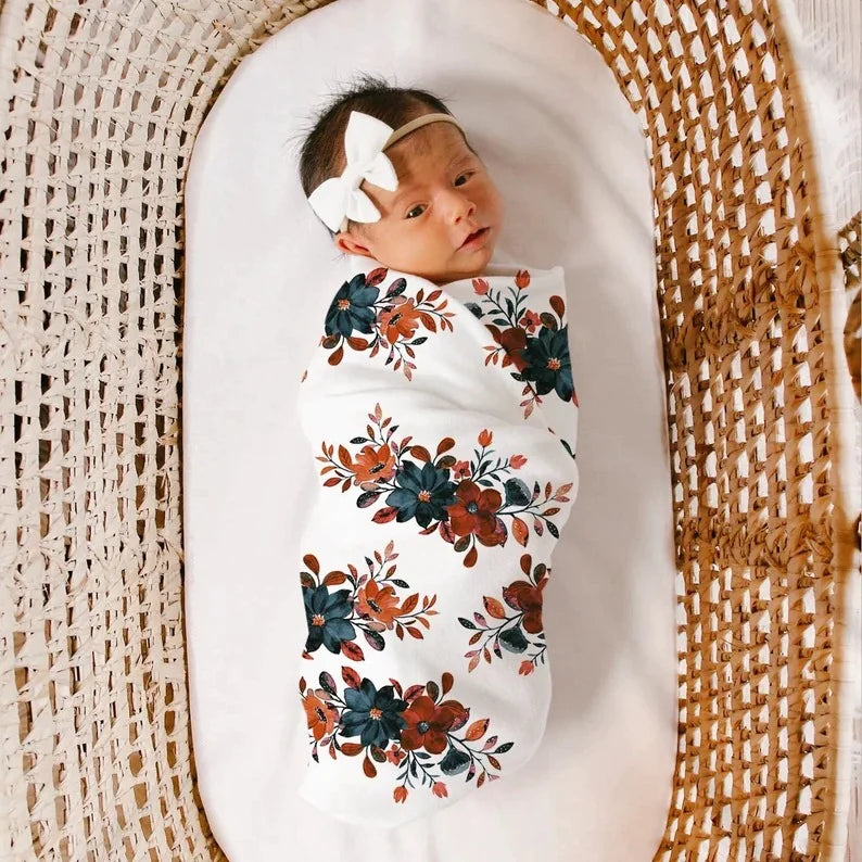 3-Piece Floral Swaddle and Cap Set
